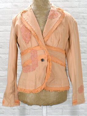 VINTAGE BISOU BISOU Jacket Embellished Blazer Applique Y2K Fringe Peach 8